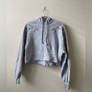 Hollister Blue Embroidered Floral Cropped Hoodie, M